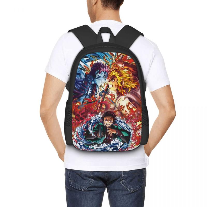 17 Inch Anime Demon Slayer Backpack Large Capacity School Bag Sports Travel Laptop Backpacks 3 PCS Replaceable Pattern