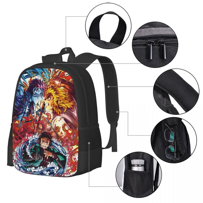 17 Inch Anime Demon Slayer Backpack Large Capacity School Bag Sports Travel Laptop Backpacks 3 PCS Replaceable Pattern