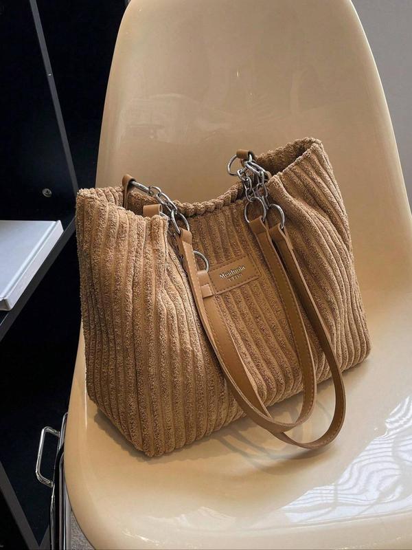 Women's Solid Color Textured Tote Bag, Fashionable Large Capacity Shoulder Bag for Daily Used, Casual Trendy Versatile High-quality Daily Commuting Bag