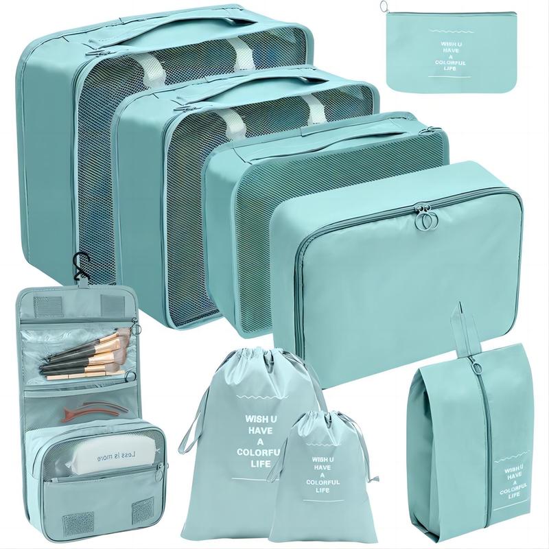 Packing Cubes 9 Set, Travel Packing Organizers with Large Toiletries Bag for Clothes Shoes, Blue