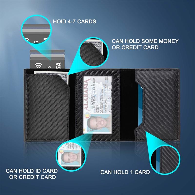 Businessman Mens Smart Wallet Card Holder: Leather, Compatible , Slim, Carbon Fiber, Minimalist  Card Capacity ID Window Cash Slot