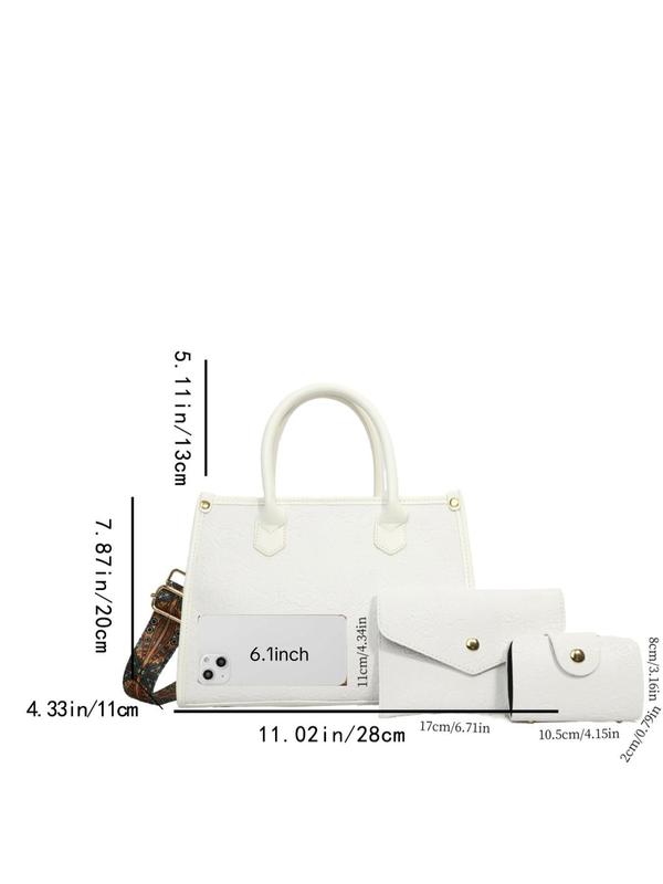 Women's Elegant Floral Embossed Tote Bag & Wristlet & Coin Purse, Fashionable PU Leather Bag Set for Work & Daily Used, Casual Trendy Versatile High-quality Daily Commuting Bag