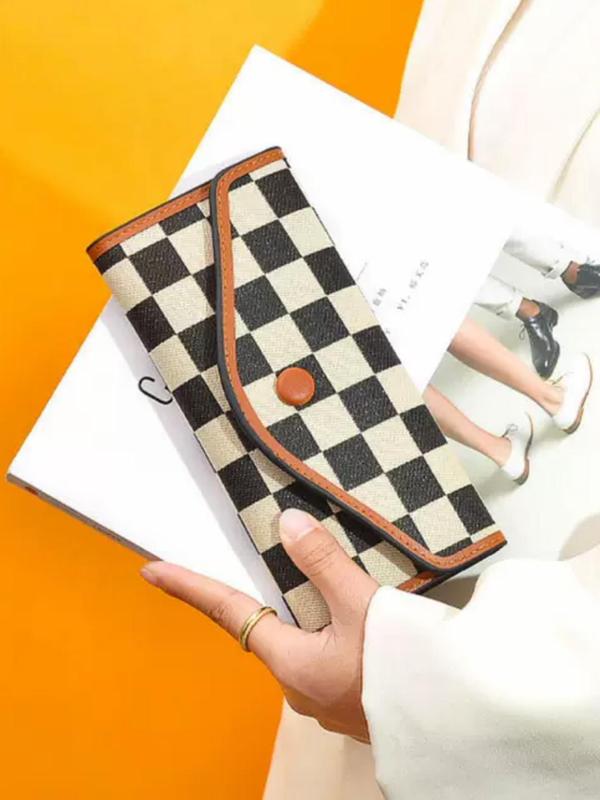 Women's Fashionable Checkerboard  Pattern Long Wallet, Casual Versatile Card Holder for Women & Girls, Trendy All-match & Exquisite Wallet for Birthday Gift