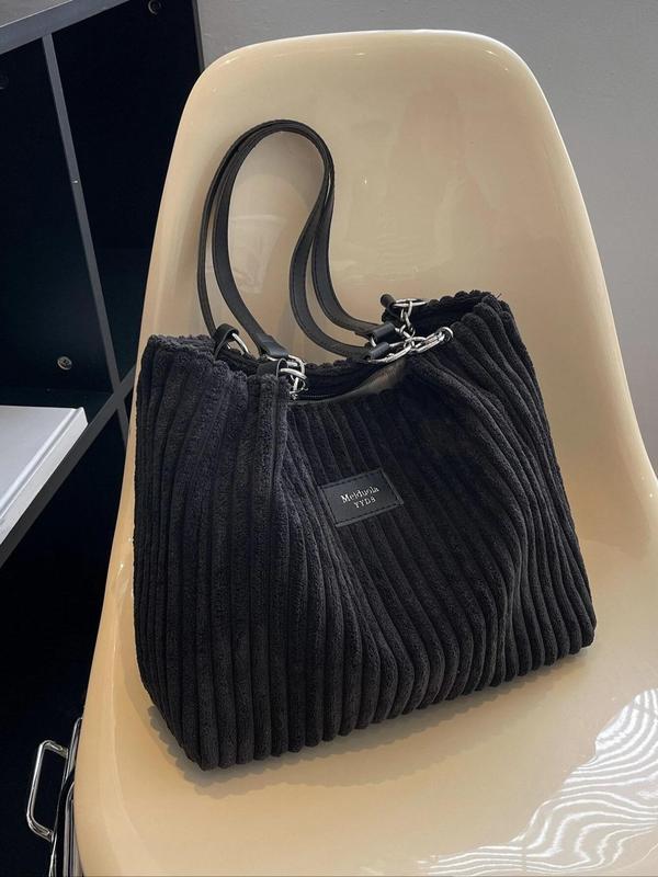 Women's Solid Color Textured Tote Bag, Fashionable Large Capacity Shoulder Bag for Daily Used, Casual Trendy Versatile High-quality Daily Commuting Bag