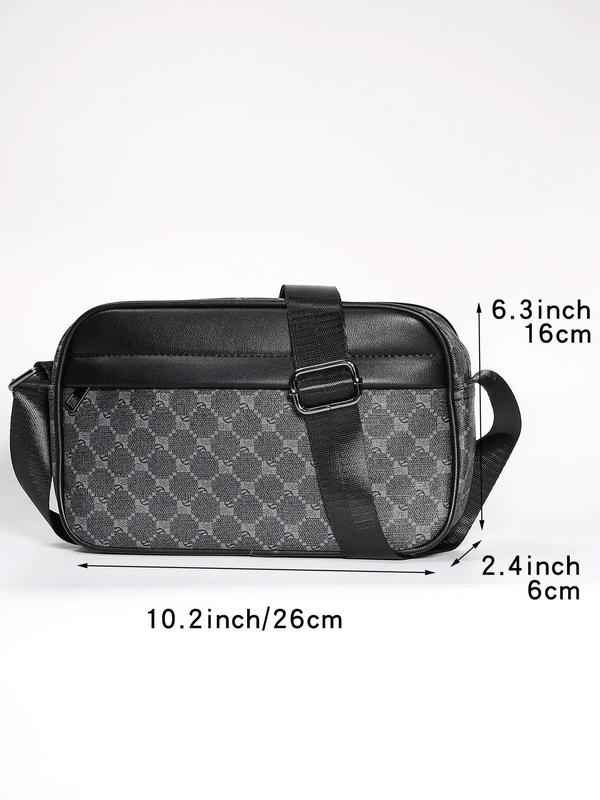 Men's Geometric Pattern Crossbody Bag As Gift, Summer Plaid Texture Printed Shoulder Bag with Adjustable Shoulder Strap, Sports Crossbody Bag