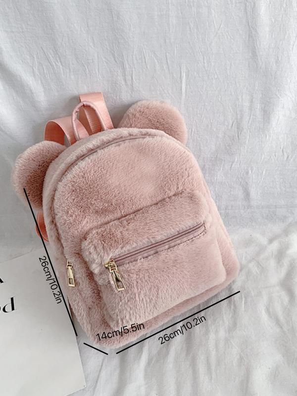 Women's Cute Bear Ear Design Backpack, Fashionable Solid Color Backpack for Daily Used, Casual Trendy Versatile High-quality Daily Commuting Bag
