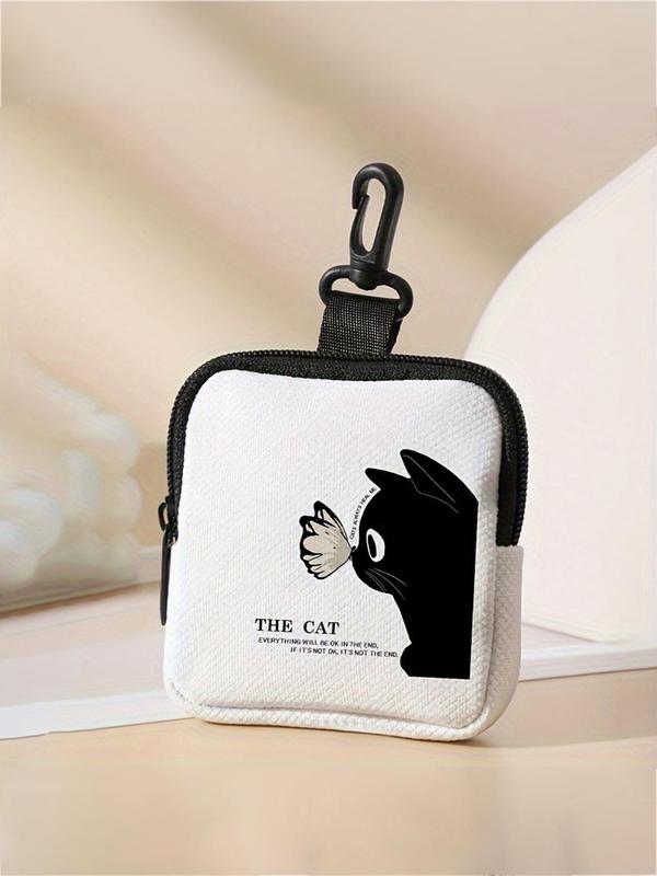 Cute Cat & Letter Pattern Coin Purse, Multi-functional Storage Bag, Durable Polyester Coin Purse, Ideal Gift for Women & Girls