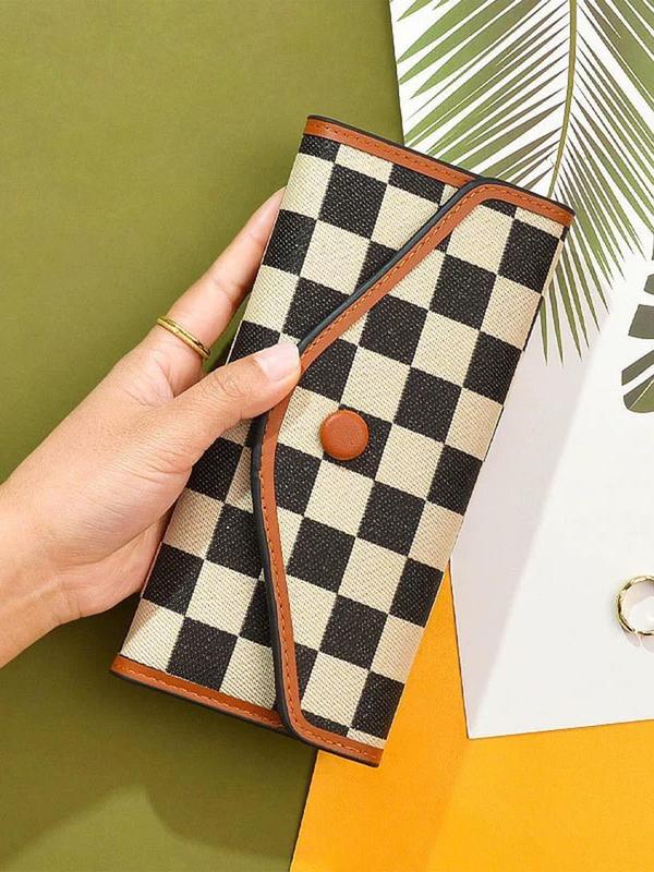 Women's Fashionable Checkerboard  Pattern Long Wallet, Casual Versatile Card Holder for Women & Girls, Trendy All-match & Exquisite Wallet for Birthday Gift