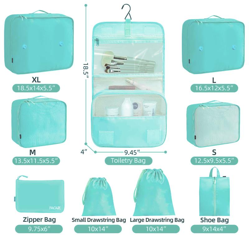 Packing Cubes 9 Set, Travel Packing Organizers with Large Toiletries Bag for Clothes Shoes, Blue