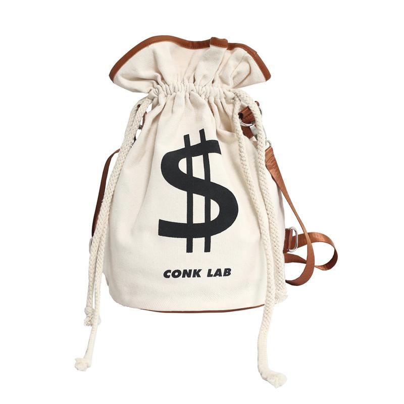 Dollar Print Cotton Canvas Shoulder Bag Popular Crossbody Bag Leisure Bag Men Women Backpack Lightweight String Foldable