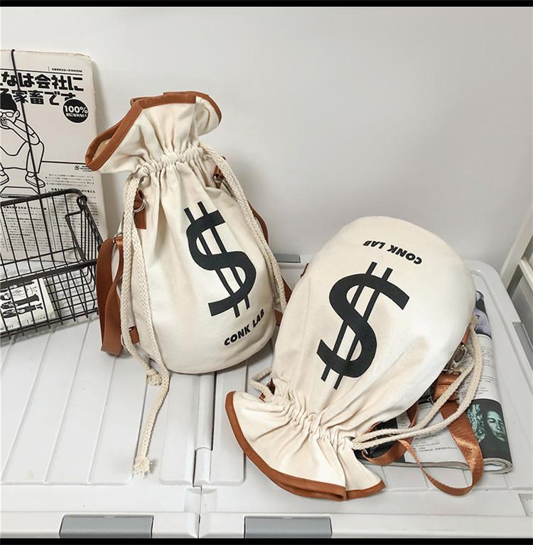 Dollar Print Cotton Canvas Shoulder Bag Popular Crossbody Bag Leisure Bag Men Women Backpack Lightweight String Foldable