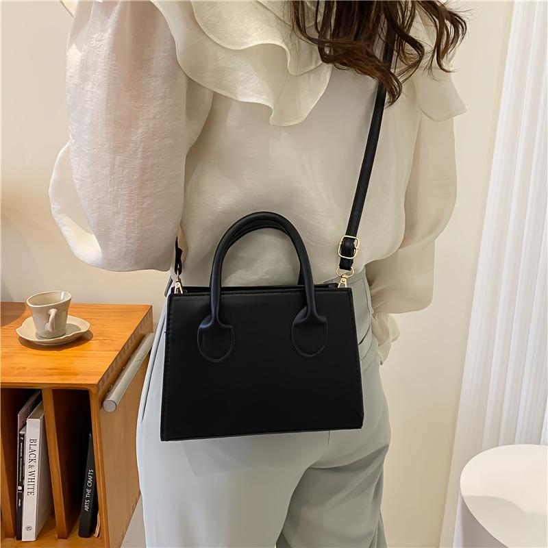 Minimalist Black Small Square Abg, All-Match Top Handle Purse, Classic Shoulder Bag For Work