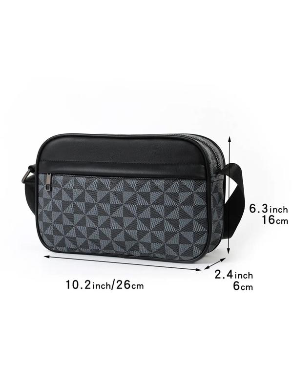 Men's Geometric Pattern Crossbody Bag As Gift, Summer Plaid Texture Printed Shoulder Bag with Adjustable Shoulder Strap, Sports Crossbody Bag