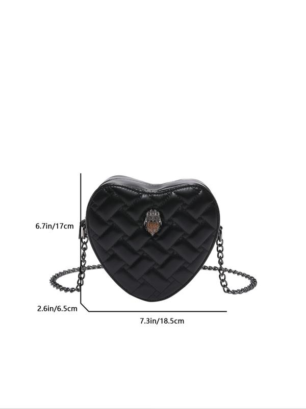 Women's Fashionable Heart Shaped Quilted Crossbody Bag, Bird Decor PU Leather Shoulder Bag with Chain Strap, Trendy All-match Commuter Bag for Daily Used