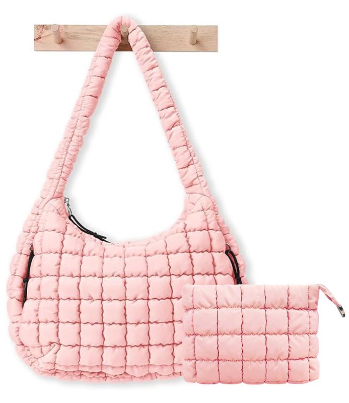 Puffer Tote Bag for Women, Large Quilted Carryall, Soft Puffy Crossbody Hobo Handbag, Quilted Gym Bag, Stylish Puff Purse