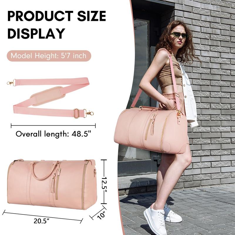 Carry On Garment Bag, Large PU Leather Duffle Bag for Women, Waterproof Garment Storage Bags for Travel with Shoe Pouch, 2 in 1 Travel Bags, Car Accessories