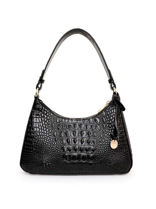 Women's Elegant Crocodile Embossed Handbag, Simple Plain Zipper Handbag with Adjustable Strap, Fashionable Handbag for Daily Use