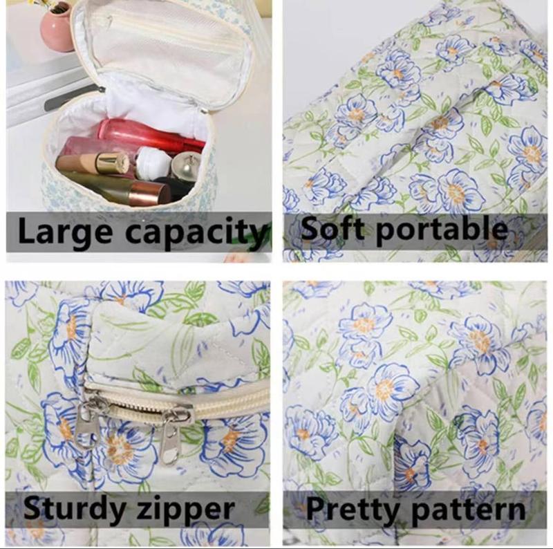 3Pcs Cotton Quited Makeup Bag Set, Quilted Makeup Bag, Large Floral Cosmetic Bag for Women, Cute Cotton Makeup Bags, Flower Travel Toiletry Organizer Bag makeupbag set