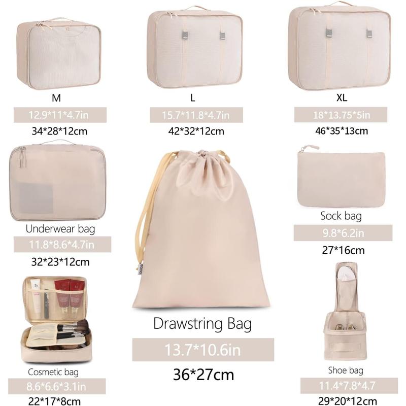 [Fast Delivery] 8 Set Packing Cubes Luggage Packing Organizers for Travel Accessories-Cream