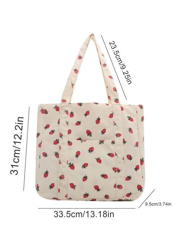 Strawberry Pattern Tote Bag, Large Capacity Shoulder Bag for Women, Casual Trendy Versatile High-quality Daily Commuting Bag, Girl Fashionable Shopping Bag