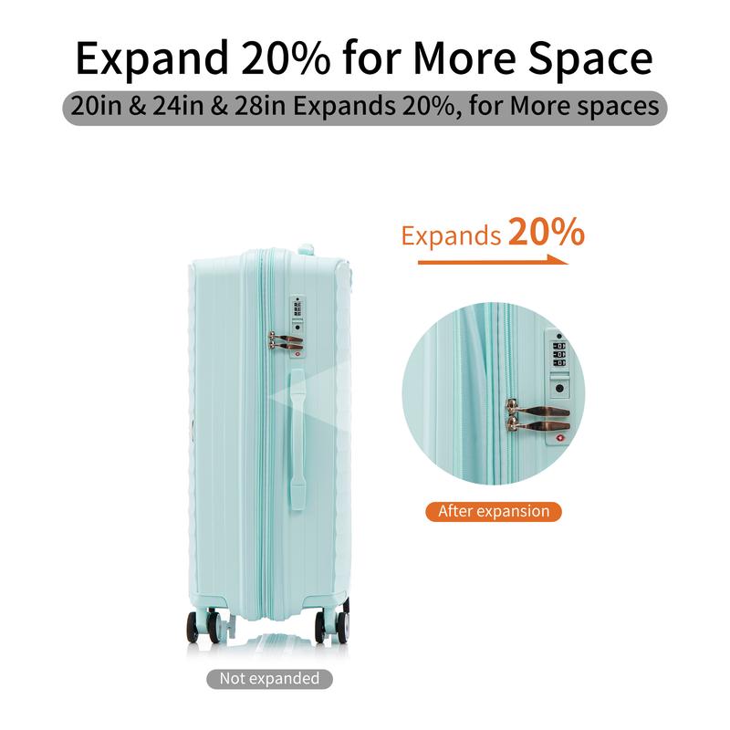 Travel Organizers Luggage Sets 3 Piece(20 24 28),Expandable Carry-On Luggage w. Lock Airline Approved, Hard Shell&Lightweight w. Spinner Wheels(Green)