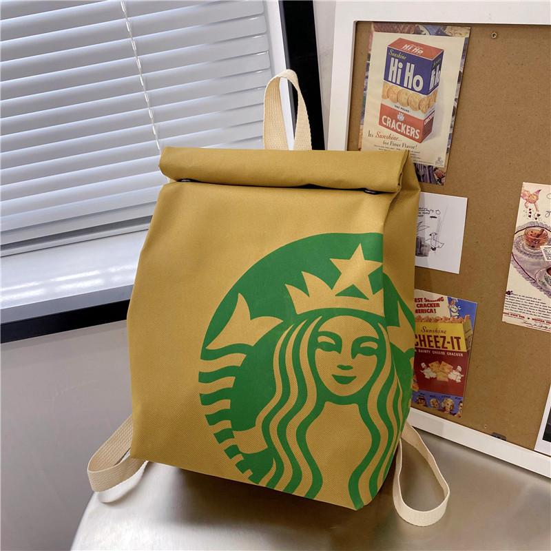 Classic retro Fashion Starbucks large capacity backpack interesting canvas backpack cute casual canvas bag crossbody bag