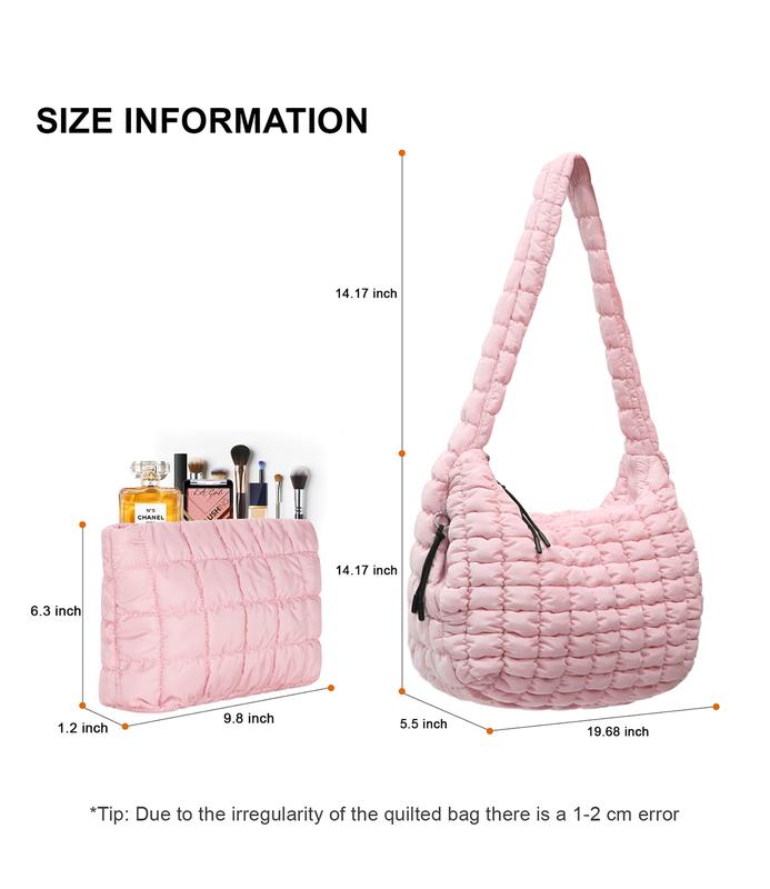 Puffer Tote Bag for Women, Large Quilted Carryall, Soft Puffy Crossbody Hobo Handbag, Quilted Gym Bag, Stylish Puff Purse