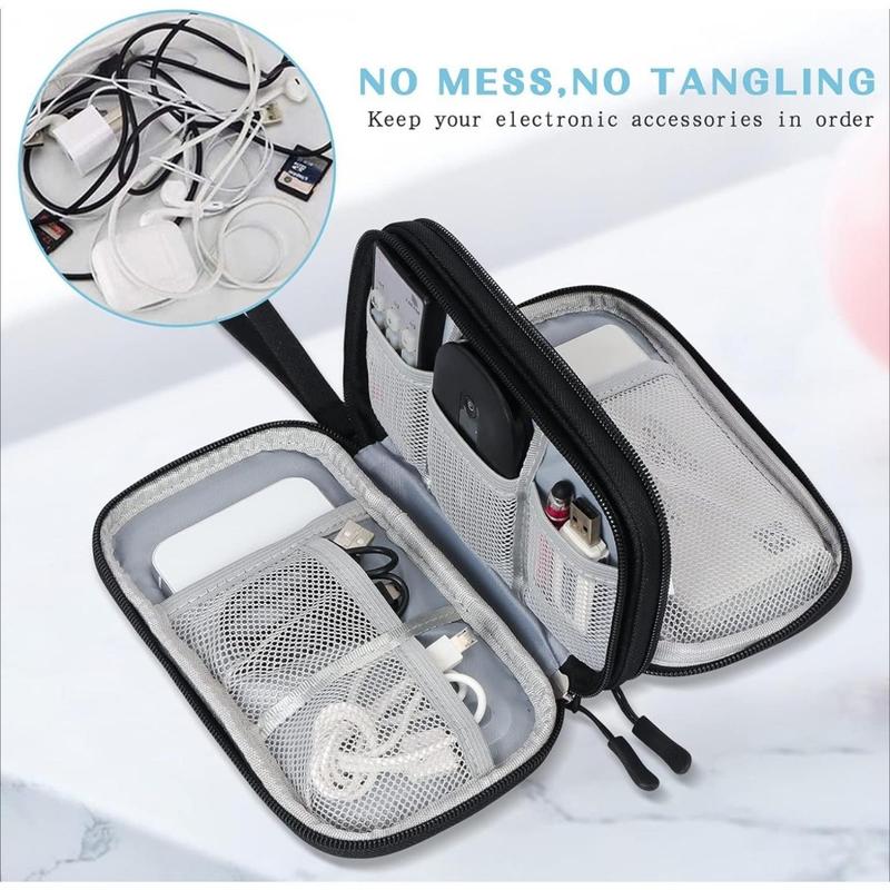 Travel Cable Organizer Pouch Electronic Accessories Carry Case Portable Waterproof Double Layers All-in-One Storage Bag for Cord, Charger, Phone, Earphone Black(Lucky Home)