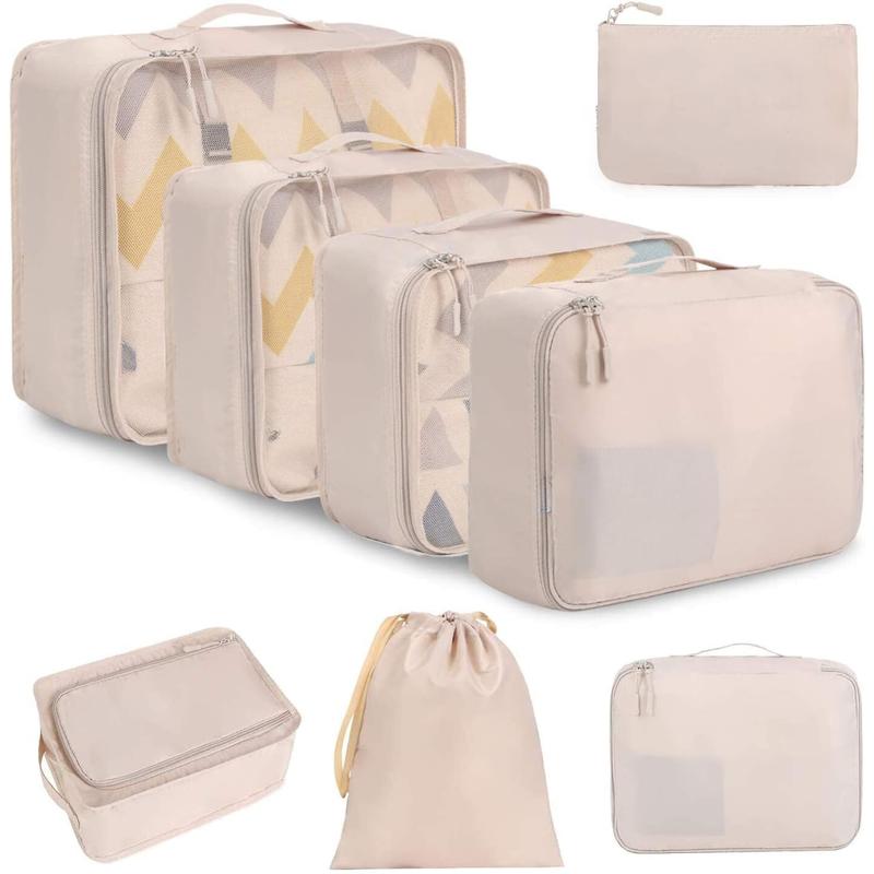 [Fast Delivery] 8 Set Packing Cubes Luggage Packing Organizers for Travel Accessories-Cream