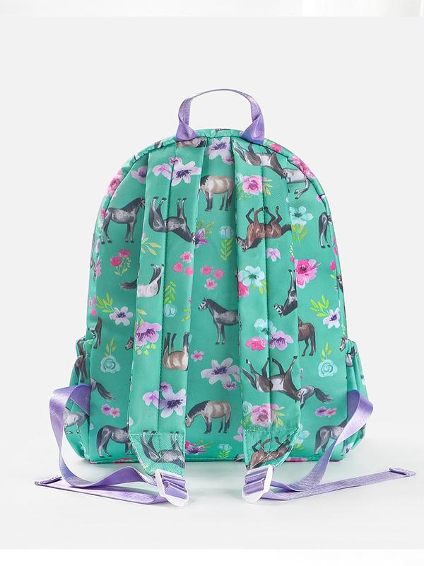 Women's Horse & Flower Pattern Backpack, Casual Large Capacity Ruched Design Backpack, Fashionable Backpack for Daily Use