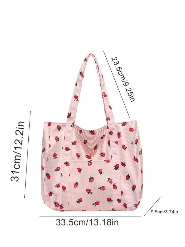 Strawberry Pattern Tote Bag, Large Capacity Shoulder Bag for Women, Casual Trendy Versatile High-quality Daily Commuting Bag, Girl Fashionable Shopping Bag