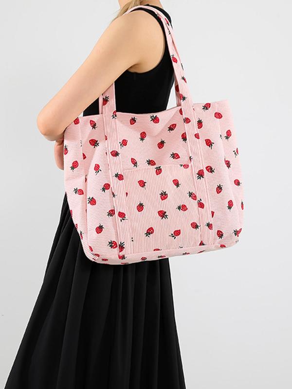 Strawberry Pattern Tote Bag, Large Capacity Shoulder Bag for Women, Casual Trendy Versatile High-quality Daily Commuting Bag, Girl Fashionable Shopping Bag