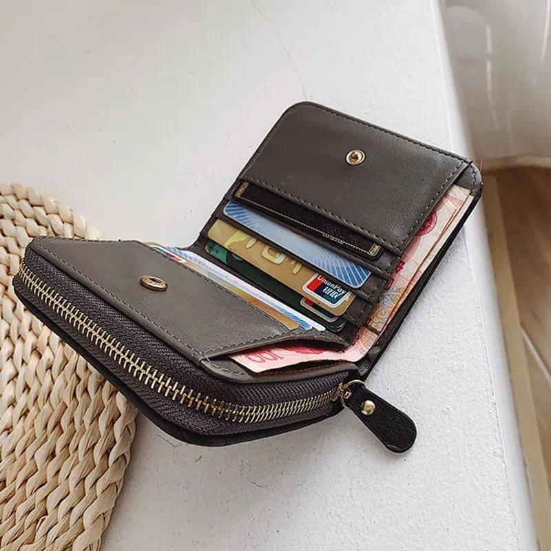 Women Fashion Small Zipper Wallet with Coin Purse PU Leather Plaid Purses