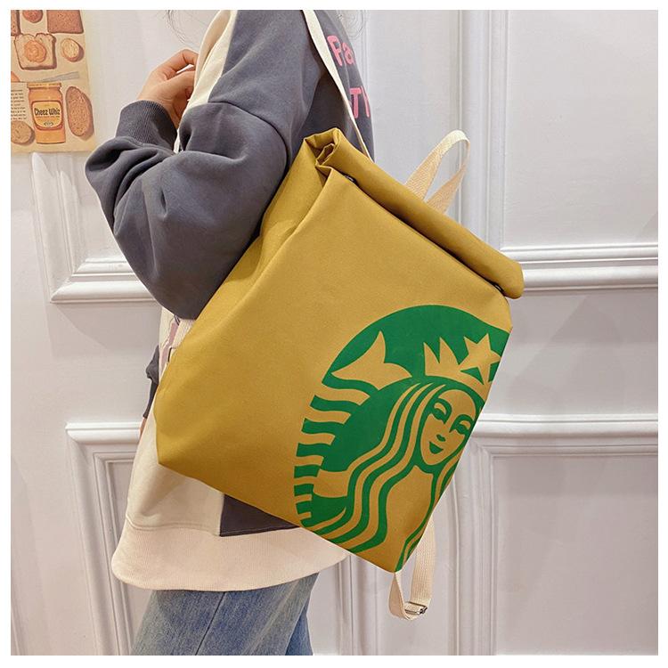 Classic retro Fashion Starbucks large capacity backpack interesting canvas backpack cute casual canvas bag crossbody bag