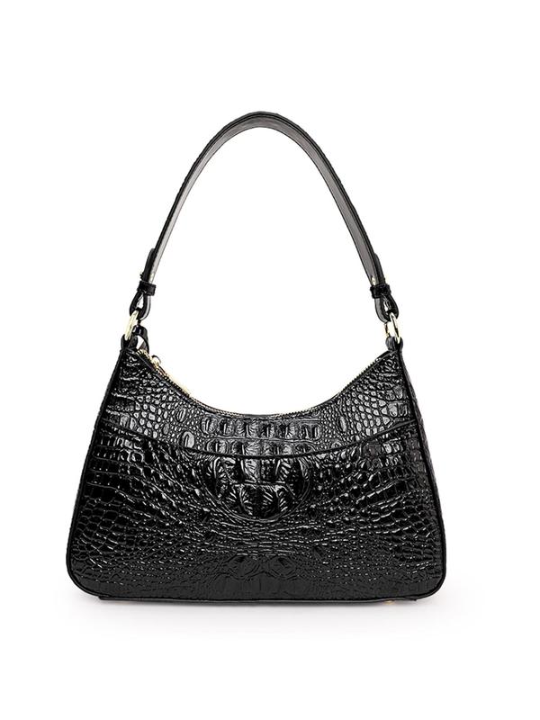 Women's Elegant Crocodile Embossed Handbag, Simple Plain Zipper Handbag with Adjustable Strap, Fashionable Handbag for Daily Use