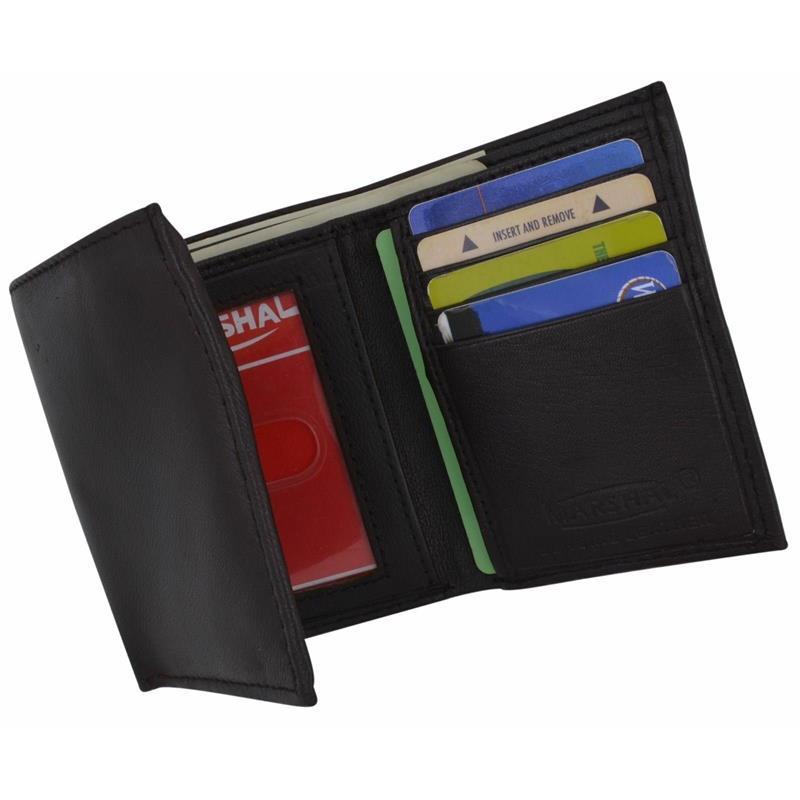 Men's Genuine Leather Trifold Wallet Brown 8 Credit Card slots ID window