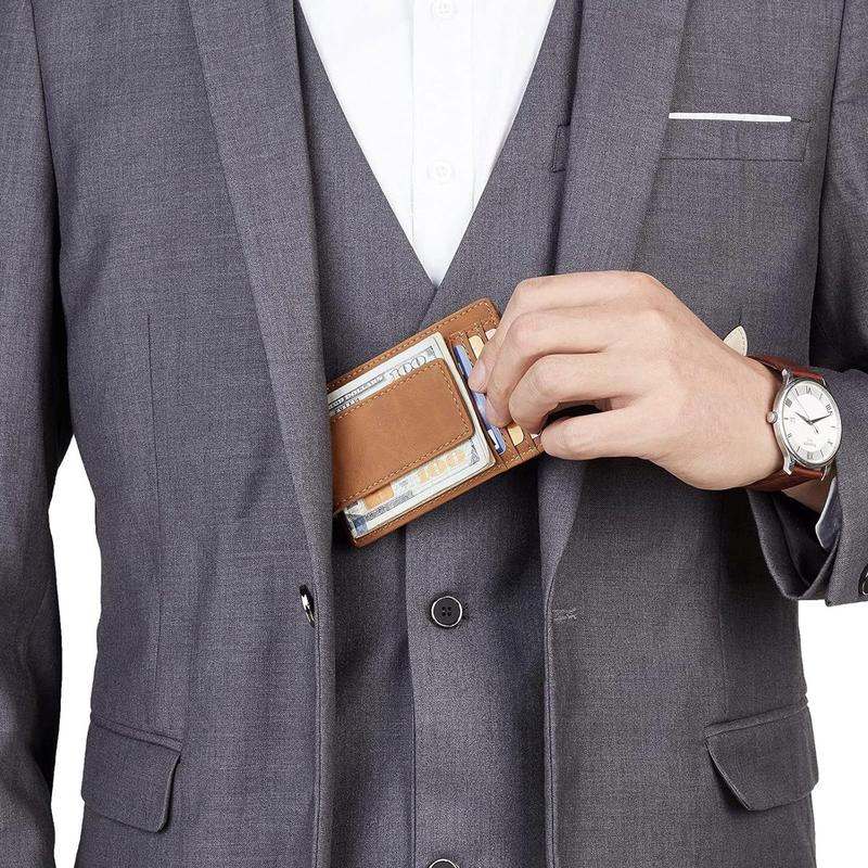 Genuine Leather Front Pocket Money Clip Wallet