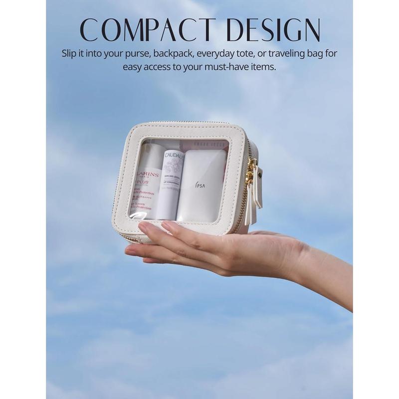 Small Cosmetic Bag for Purse Mini Makeup Bag for School Cute Clear Make Up Pouch for Travel Tiny Leather White Make Up Organizer Case for Backcount Toiletry Bag Waterproof Square Pouch with Zipper