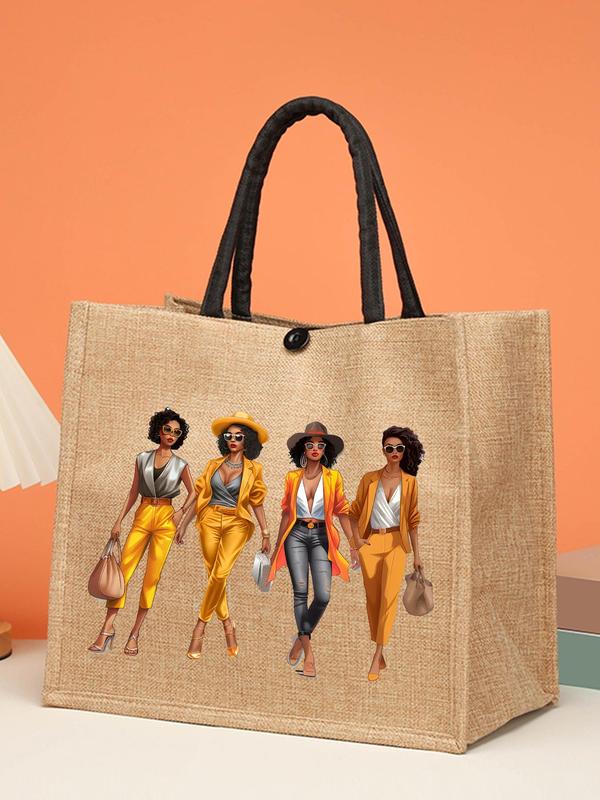 Women's Figure Print Tote Bag, Casual Versatile Handbag Set for Daily Use, Suitable for Commuting, Students, School Dormitories, Shopping, Outdoor Travel