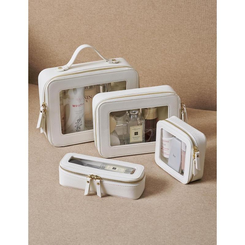 Small Cosmetic Bag for Purse Mini Makeup Bag for School Cute Clear Make Up Pouch for Travel Tiny Leather White Make Up Organizer Case for Backcount Toiletry Bag Waterproof Square Pouch with Zipper