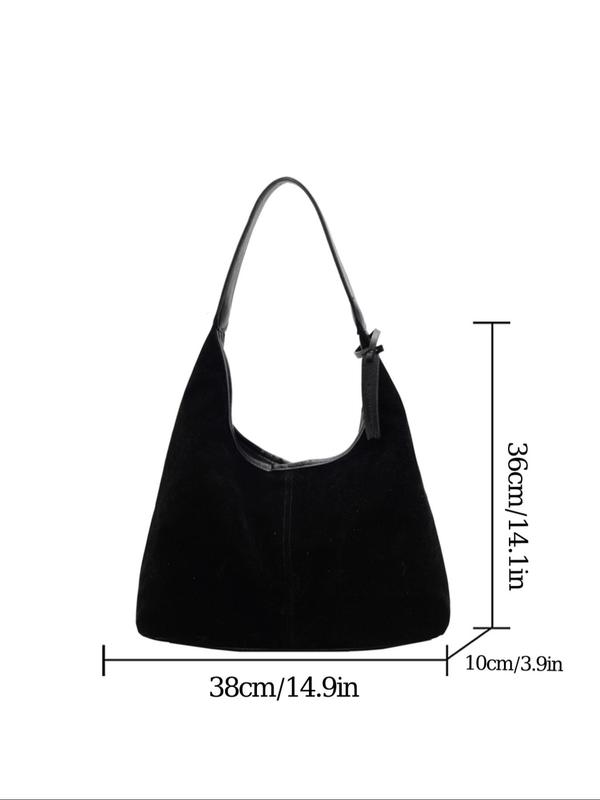 Women's Solid Color Velvet Tote Bag, Fashionable Large Capacity Shoulder Bag for Work & Daily Used, Casual Trendy Versatile High-quality Daily Commuting Bag