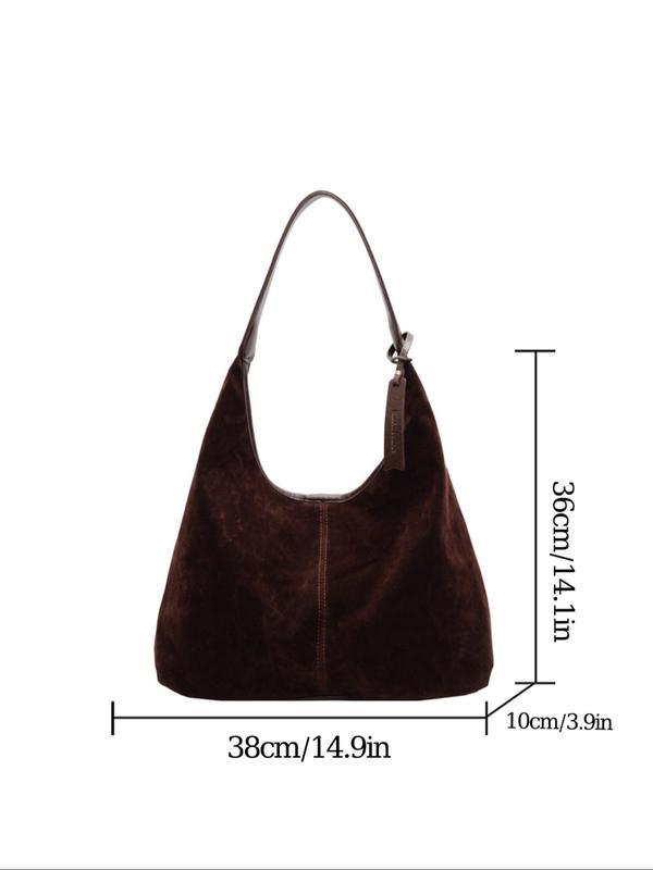 Women's Solid Color Velvet Tote Bag, Fashionable Large Capacity Shoulder Bag for Work & Daily Used, Casual Trendy Versatile High-quality Daily Commuting Bag