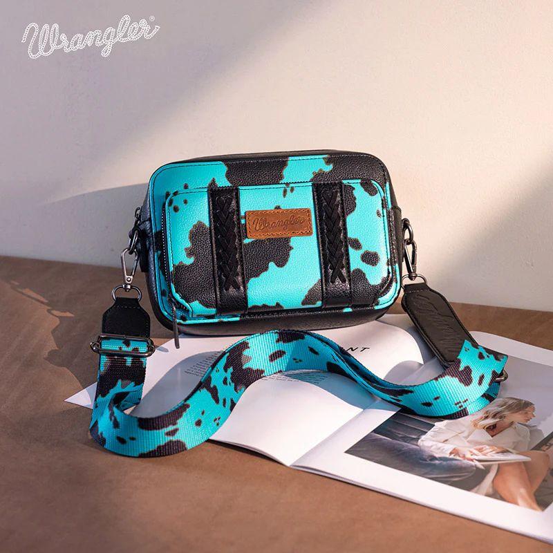 Wrangler Cow Print Crossbody Purse With Wallet Compartment