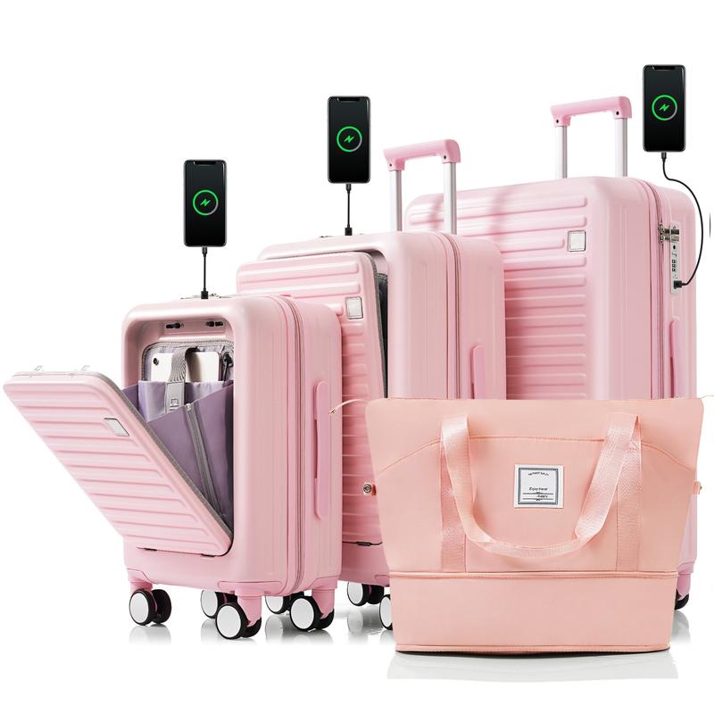 Merax Luggage Set with front opening design Airline Certified Carry on Luggage with Cup Holder, ABS Hard Shell Luggage with Expandable Travel Bag carry luggage