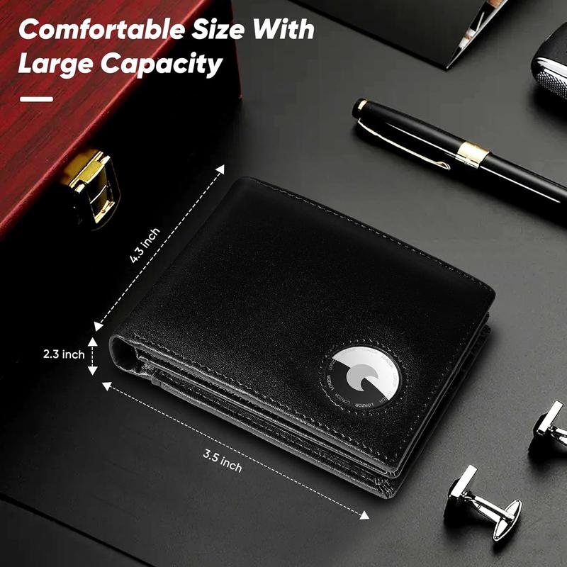 AirTag Wallet, Genuine Leather Mens Wallet for AirTag Men's Leather Wallet RFID Blocking Wallet Slim With ID Window and 12 Cards Holders Gift Box, Airtag Not Included