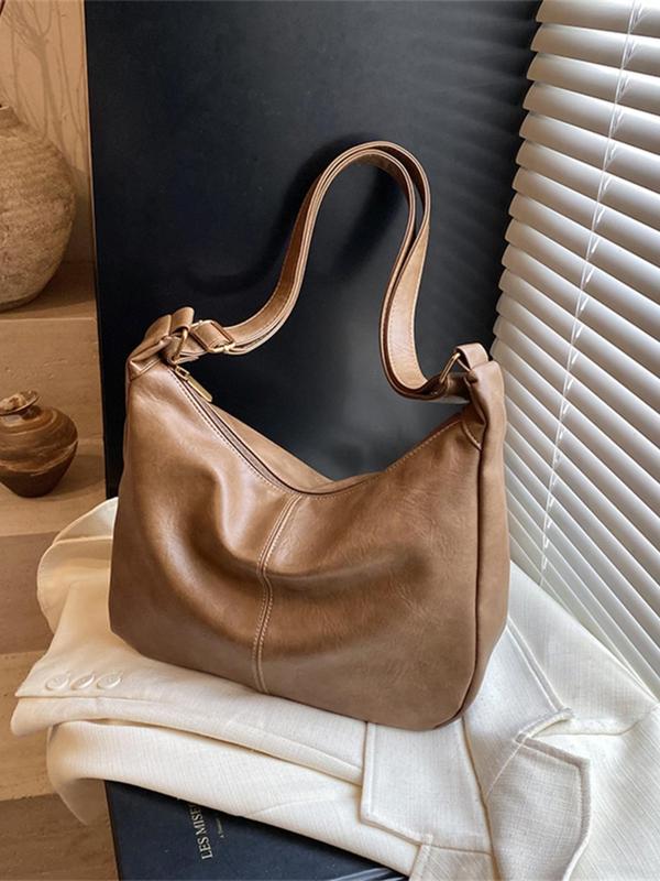 Women's Solid Color Tote Bag, 2024 New Style Fashionable Large Capacity Shoulder Bag for Daily Used, Casual Trendy Versatile High-quality Daily Commuting Bag