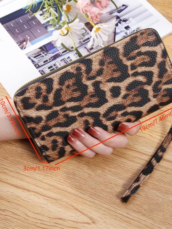 Women's Leopard Pattern Long Wallet, Fashionable Zipper Design Pu Leather Wallet for Daily Used, Vintage All-match Clutch Bag