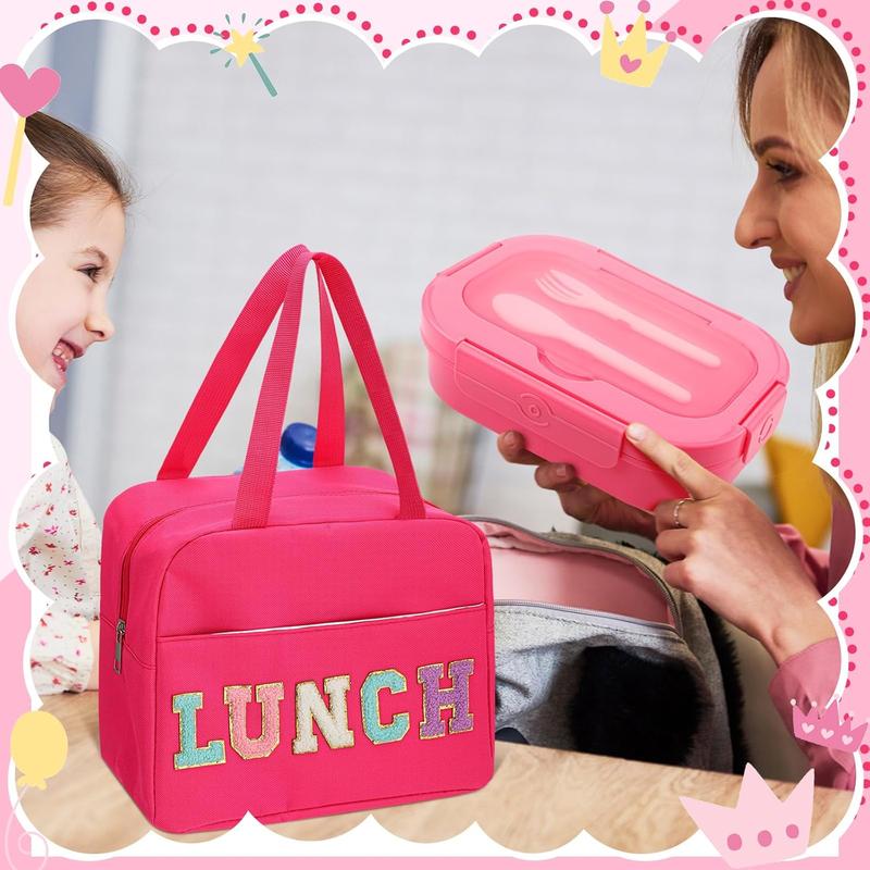 Preppy Lunch Box for Women Girl Preppy Lunch Bag Lunch Bento Box with Compartments and Soup Cup Large Insulated Lunch Bag for Girls Adults Teens School Travel Picnic(Rose Red)