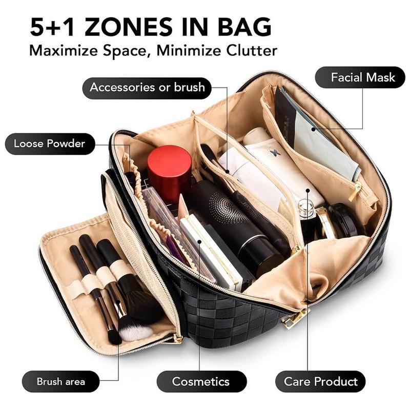 Large Capacity Cosmetic Bag, 1 Count Portable PU Leather Waterproof Makeup Bag with Dividers & Handle, Cosmetic Storage Bag for Travel, Makeup Organizer Pouch