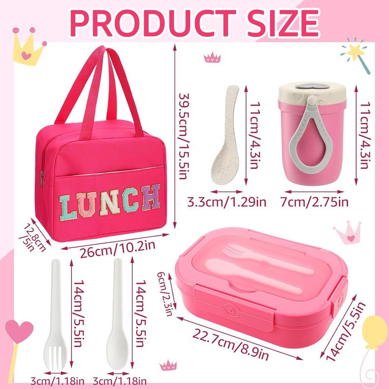 Preppy Lunch Box for Women Girl Preppy Lunch Bag Lunch Bento Box with Compartments and Soup Cup Large Insulated Lunch Bag for Girls Adults Teens School Travel Picnic(Rose Red)